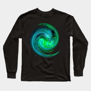 AQUA BLUE GREEN LIGHT VORTEX Fractal Swirl In Black Long Sleeve T-Shirt